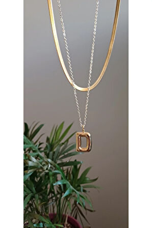 İTALYAN HARFLİ KOLYE İKİLİ BALON D HARFLİ ÇELİK KOLYE 45 CM İTALYAN 55 CM ZİNCİRLİ BİRLEŞİK KADIN