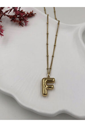 Çelik (F) Harfli Balon Kolye Antialerjik harf kolye F harfi balon bubble çelik 45 CM FMACCESORİES