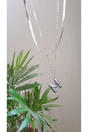 İTALYAN HARFLİ KOLYE İKİLİ BALON M HARFLİ ÇELİK KOLYE 45 CM İTALYAN 55 CM ZİNCİRLİ BİRLEŞİK KADIN