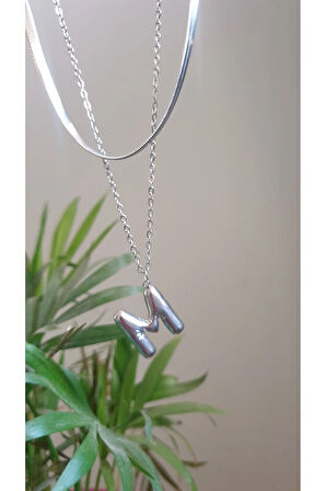 İTALYAN HARFLİ KOLYE İKİLİ BALON M HARFLİ ÇELİK KOLYE 45 CM İTALYAN 55 CM ZİNCİRLİ BİRLEŞİK KADIN