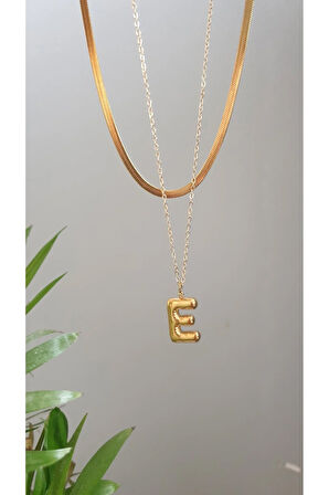 İTALYAN HARFLİ KOLYE İKİLİ BALON E HARFLİ ÇELİK KOLYE 45 CM İTALYAN 55 CM ZİNCİRLİ BİRLEŞİK KADIN