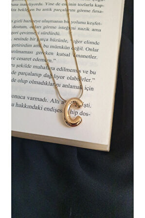 HARF KOLYE C HARF ÇELİK SU YOLU BAGET TAŞLI ANTİALERJİK 1 YIL RENK GARANTİLİ 45 CM FMACCESORİES