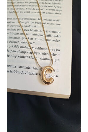 HARF KOLYE C HARF ÇELİK SU YOLU BAGET TAŞLI ANTİALERJİK 1 YIL RENK GARANTİLİ 45 CM FMACCESORİES