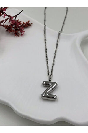 Çelik (Z) Harfli Balon Kolye Antialerjik harf kolye Z harfi balon bubble çelik 45 CM FMACCESORİES