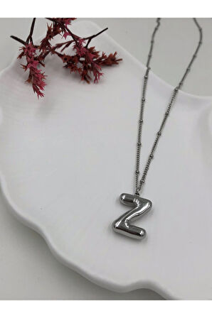 Çelik (Z) Harfli Balon Kolye Antialerjik harf kolye Z harfi balon bubble çelik 45 CM FMACCESORİES