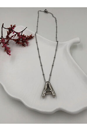 Çelik (A) Harfli Balon Kolye Antialerjik harf kolye A harfi balon bubble çelik 45 CM FMACCESORİES