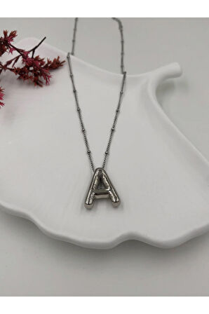 Çelik (A) Harfli Balon Kolye Antialerjik harf kolye A harfi balon bubble çelik 45 CM FMACCESORİES