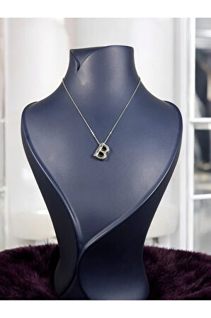 Üç Boyutlu B Harfli Balon Gümüş Renk Kolye