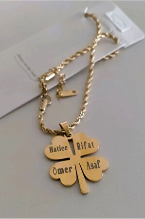 Yonca Model Aile Temalı Çelik Kolye  Kişiye Özel