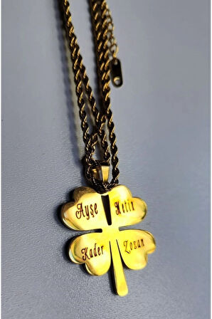 Yonca Model Aile Temalı Çelik Kolye  Kişiye Özel