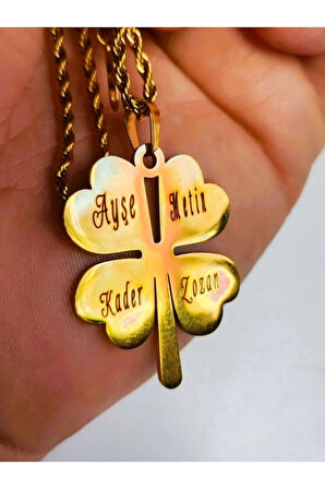 Yonca Model Aile Temalı Çelik Kolye  Kişiye Özel