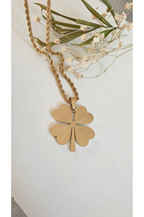 ÇELİK YONCA KOLYE KADIN  316L KARARMAZ RENK GARANTİLİDİR 14 K GOLD  60 CM İSİM YAZILABİLİR 2 İSİM