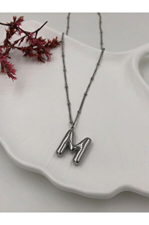 Çelik (M) Harfli Balon Kolye Antialerjik harf kolye M harfi balon bubble çelik 45 CM FMACCESORİES