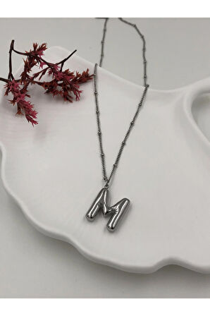 Çelik (M) Harfli Balon Kolye Antialerjik harf kolye M harfi balon bubble çelik 45 CM FMACCESORİES