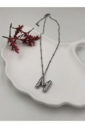 Çelik (M) Harfli Balon Kolye Antialerjik harf kolye M harfi balon bubble çelik 45 CM FMACCESORİES