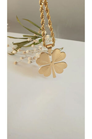 ÇELİK YONCA KOLYE KADIN  316L KARARMAZ RENK GARANTİLİDİR 14 K GOLD  60 CM İSİM YAZILABİLİR 2 İSİM