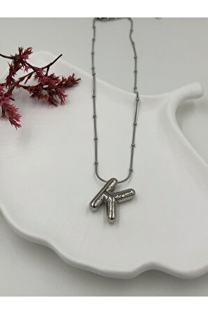 Çelik (K) Harfli Balon Kolye Antialerjik harf kolye K harfi balon bubble çelik 45 CM FMACCESORİES