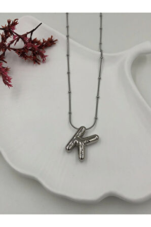 Çelik (K) Harfli Balon Kolye Antialerjik harf kolye K harfi balon bubble çelik 45 CM FMACCESORİES