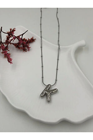 Çelik (K) Harfli Balon Kolye Antialerjik harf kolye K harfi balon bubble çelik 45 CM FMACCESORİES