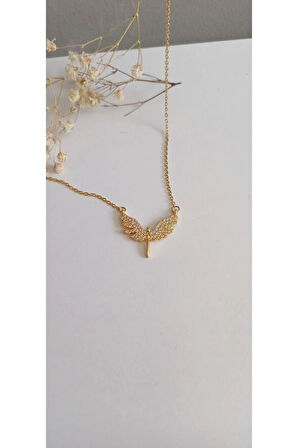 ÇELİK KOLYE MİKAİL MELEK KANADI KADIN KOLYE  TREND 316 L ÇELİK VİP KOLYE 45CM ANTİALERJİK