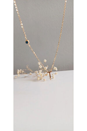 HARF KOLYE ÇELİK KADIN T HARFİ BALON HARF TAŞLI NAZAR BONCUKLU TREND 316 L ÇELİK VİP KOLYE