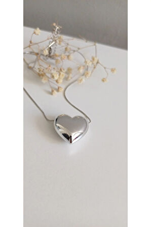 ÇELİK KOLYE KALP BOMBE  KADIN KOLYE  TREND 316 L ÇELİK VİP KOLYE 45CM ANTİALERJİK