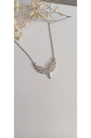 ÇELİK KOLYE MİKAİL MELEK KANADI KADIN KOLYE  TREND 316 L ÇELİK VİP KOLYE 45CM ANTİALERJİK