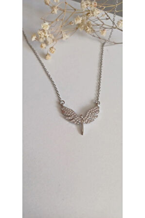 ÇELİK KOLYE MİKAİL MELEK KANADI KADIN KOLYE  TREND 316 L ÇELİK VİP KOLYE 45CM ANTİALERJİK