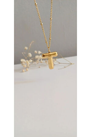 HARF KOLYE ÇELİK KADIN T HARFİ BALON HARF TAŞLI NAZAR BONCUKLU TREND 316 L ÇELİK VİP KOLYE