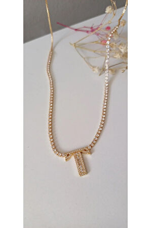 HARF KOLYE ÇELİK KADIN T HARFİ BALON HARF TAŞLI NAZAR BONCUKLU TREND 316 L ÇELİK VİP KOLYE