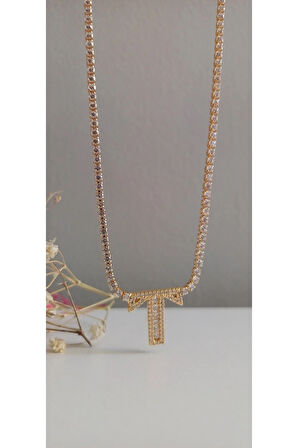 HARF KOLYE ÇELİK KADIN T HARFİ BALON HARF TAŞLI NAZAR BONCUKLU TREND 316 L ÇELİK VİP KOLYE