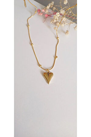 ÇELİK KOLYE KADIN KALPLİ DORİKA ZİNCİRLİ KOLYE 316L KARARMAZ RENK ATMAZ  45 CM ANTİ ALERJİK