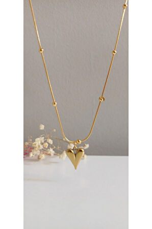 ÇELİK KOLYE KADIN KALPLİ DORİKA ZİNCİRLİ KOLYE 316L KARARMAZ RENK ATMAZ  45 CM ANTİ ALERJİK