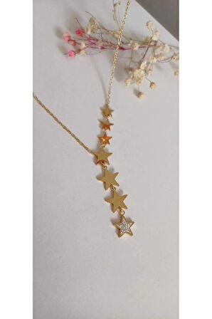 ÇELİK KOLYE KADIN YILDIZ DETAYLI SARKINTILI KOLYET 316L KARARMAZ RENK ATMAZ  45 CM ANTİ ALERJİK