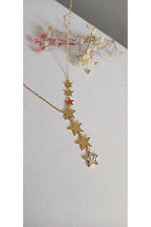 ÇELİK KOLYE KADIN YILDIZ DETAYLI SARKINTILI KOLYET 316L KARARMAZ RENK ATMAZ  45 CM ANTİ ALERJİK