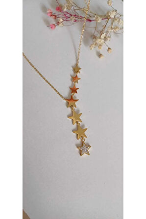 ÇELİK KOLYE KADIN YILDIZ DETAYLI SARKINTILI KOLYET 316L KARARMAZ RENK ATMAZ  45 CM ANTİ ALERJİK