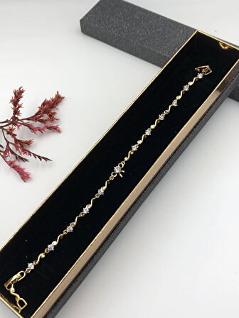 Her Kombine Uygun! Xuping Taşlı Altın Renk Kadın Bileklik 14 K Gold Renk 17+2 Cm kutulu Renk Atmaz