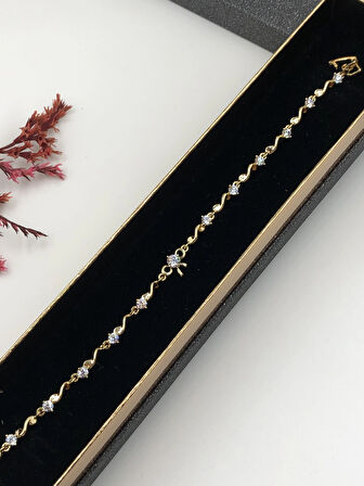 Her Kombine Uygun! Xuping Taşlı Altın Renk Kadın Bileklik 14 K Gold Renk 17+2 Cm kutulu Renk Atmaz