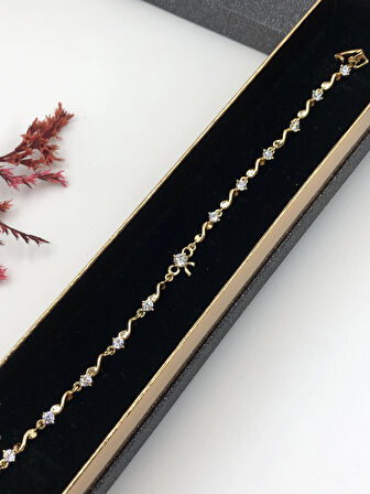 Her Kombine Uygun! Xuping Taşlı Altın Renk Kadın Bileklik 14 K Gold Renk 17+2 Cm kutulu Renk Atmaz