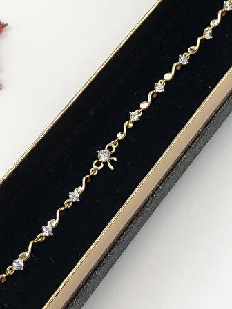 Her Kombine Uygun! Xuping Taşlı Altın Renk Kadın Bileklik 14 K Gold Renk 17+2 Cm kutulu Renk Atmaz