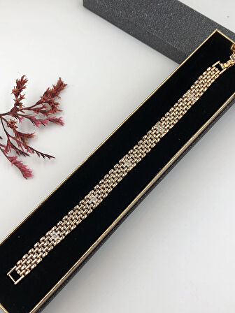 Her Kombine Uygun! Xuping Taşlı Altın Renk Kadın Bileklik Rose Bakır Renk 19 Cm kutulu Renk Atmaz