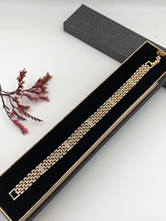 Her Kombine Uygun! Xuping Taşlı Altın Renk Kadın Bileklik Rose Bakır Renk 19 Cm kutulu Renk Atmaz