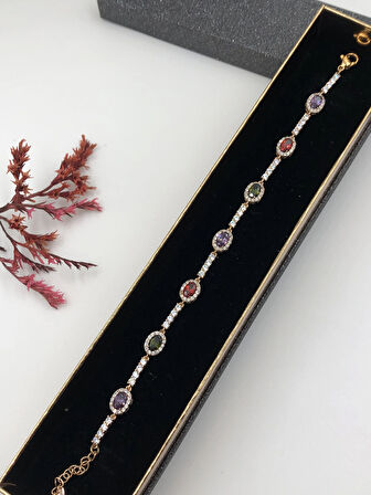 Her Kombine Uygun! Xuping Taşlı Altın Renk Kadın Bileklik Rose Bakır Renk 17+2 Cm kutulu Renk Atmaz