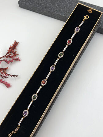 Her Kombine Uygun! Xuping Taşlı Altın Renk Kadın Bileklik Rose Bakır Renk 17+2 Cm kutulu Renk Atmaz