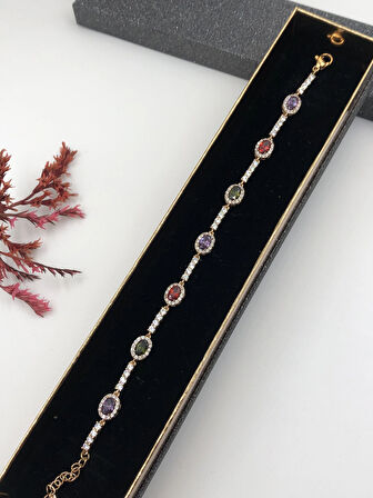 Her Kombine Uygun! Xuping Taşlı Altın Renk Kadın Bileklik Rose Bakır Renk 17+2 Cm kutulu Renk Atmaz