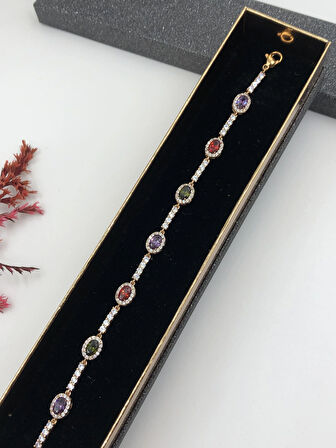 Her Kombine Uygun! Xuping Taşlı Altın Renk Kadın Bileklik Rose Bakır Renk 17+2 Cm kutulu Renk Atmaz