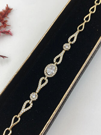 Her Kombine Uygun! Xuping Taşlı Altın Renk Kadın Bileklik 14 K Gold Renk 17+2 Cm kutulu Renk Atmaz