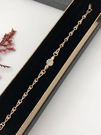 Her Kombine Uygun! Xuping Taşlı Altın Renk Kadın Bileklik Rose Bakır Renk 17+2 Cm kutulu Renk Atmaz
