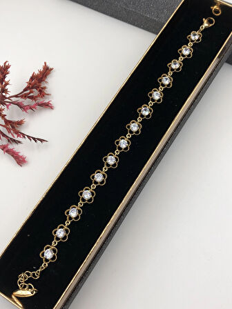 Her Kombine Uygun! Xuping Taşlı Altın Renk Kadın Bileklik 14 K Gold Renk 17+2 Cm kutulu Renk Atmaz