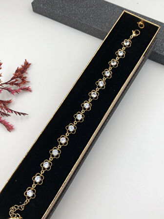 Her Kombine Uygun! Xuping Taşlı Altın Renk Kadın Bileklik 14 K Gold Renk 17+2 Cm kutulu Renk Atmaz